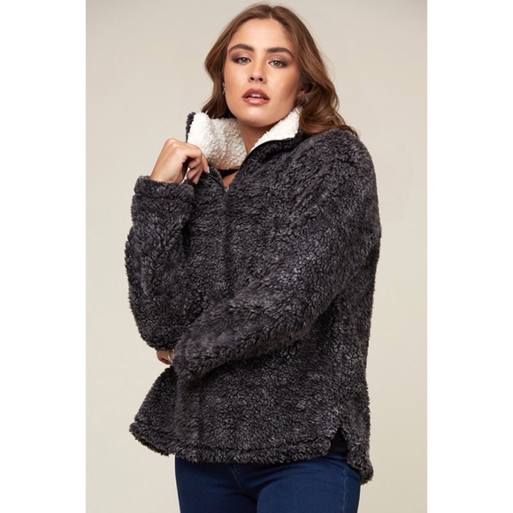 LAST ONE!! Sherpa Pullover-Charcoal Grey - Picture 5 of 5